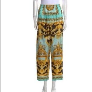 Fendace Collaboration Turquoise and Gold Baroque Wide Leg Pants